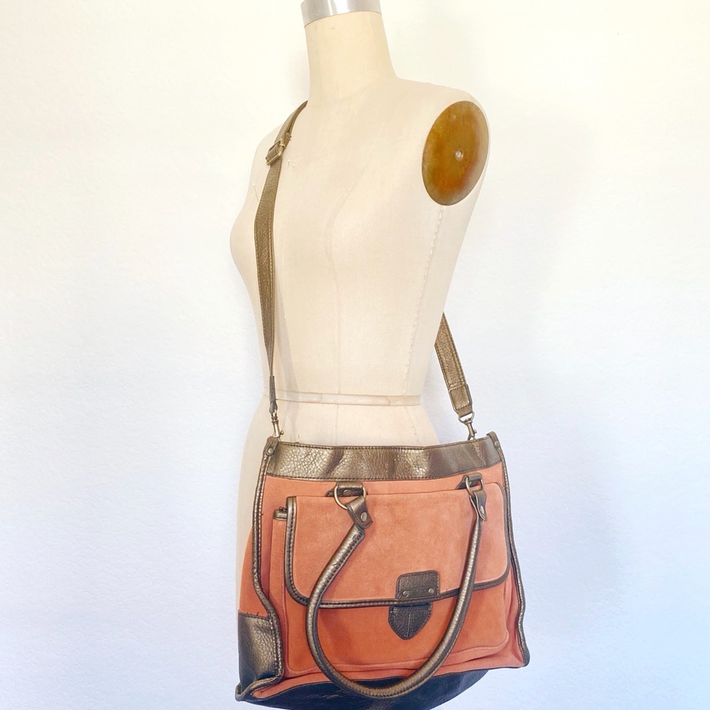 Urban Outfitters school core orange suede satchel